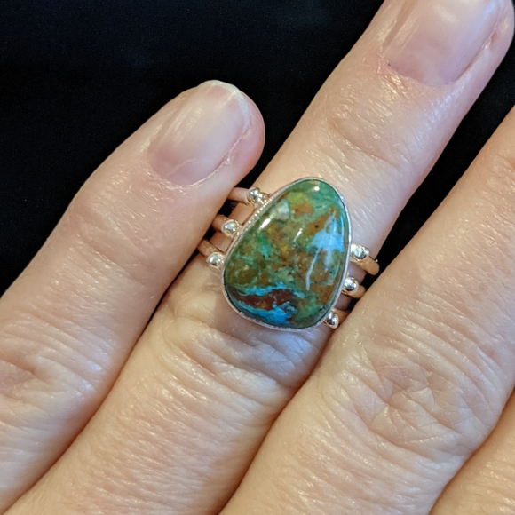 Green & Blue Opaline, 925 Ring, size 6.5 - Picture 2 of 11